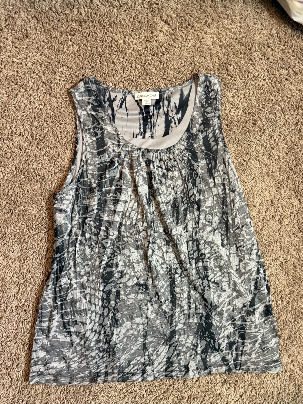 Coldwater Creek Women's Black & Gray Abstract Sleeveless Tank